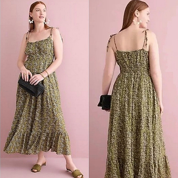 J. Crew Dresses & Skirts - J. Crew Tie-shoulder Cotton Voile Tiered Dress Floral Stripe Size M Cottagecore
